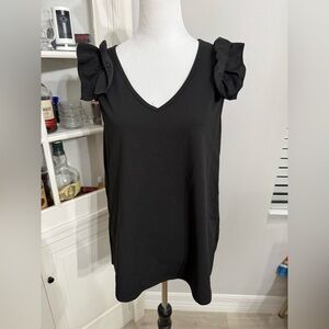 BiBi Black V-Neck Ruffle Sleeve Tunic